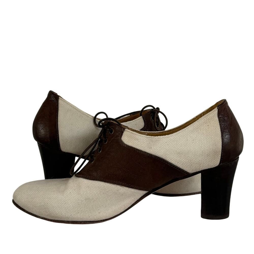 Billy Reid Oxford Heels Sz 7.5 Canvas Leather Lace Up Dark Academia Italy Shoes